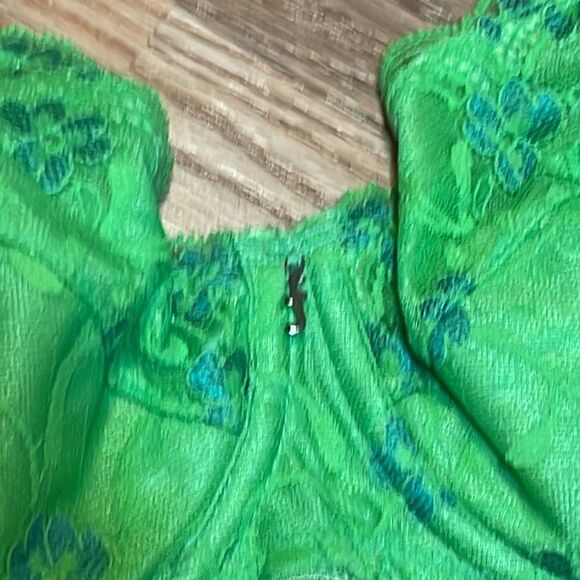 Vtg Frederick’s Bright Green blue Underwire Lace Bra 34D/DD - Picture 3 of 7